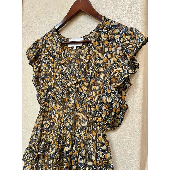 BA&SH Samantha Ruffled Printed Georgette Maxi Tiered Dress in Carbone 242/040 - Picture 6 of 14